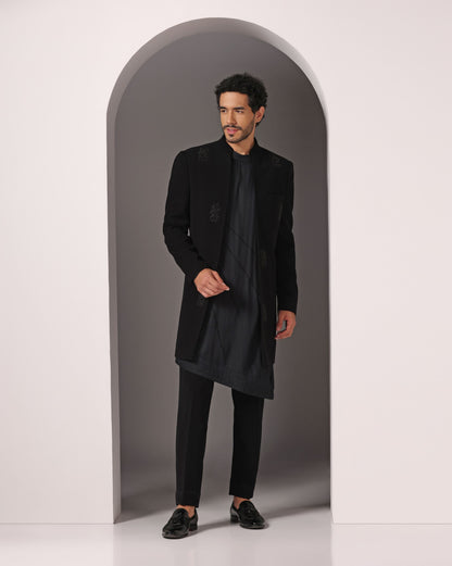 Black artistry ensemble Indian luxury menswear | Bhavya Bhasin Couture