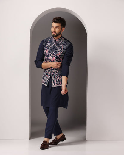 Blue Nehru jacket ensemble Indian festive menswear | Bhavya Bhasin Couture