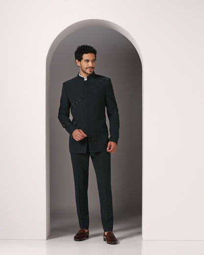 Emerald bandhgala suit Indian formal menswear | Bhavya Bhasin Couture