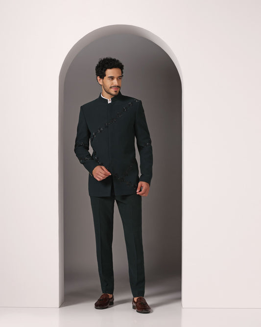Emerald bandhgala suit Indian formal menswear | Bhavya Bhasin Couture