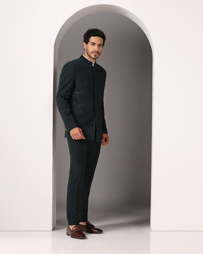 Japanese Elegance: Emerald Bandhgala Suit