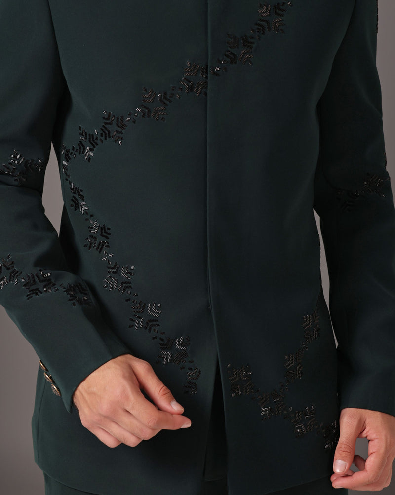 Japanese Elegance: Emerald Bandhgala Suit
