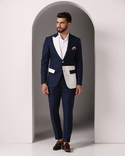 Blue suit with white pintuck detailing Indian formal | Bhavya Bhasin Couture
