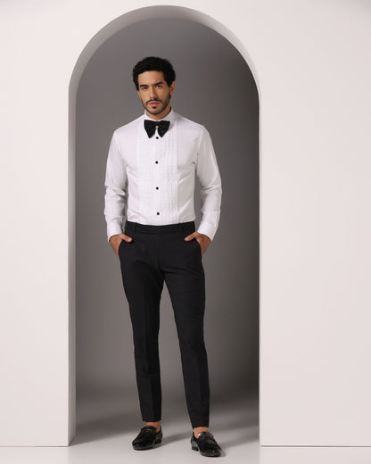 Classic white tuxedo pintuck shirt formal luxury | Bhavya Bhasin Couture