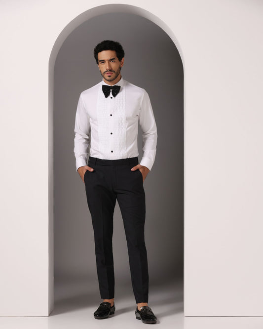 Classic white tuxedo pintuck shirt formal luxury | Bhavya Bhasin Couture
