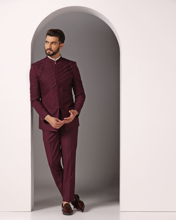 Distinguished in Maroon: Pleated Bandhgala for a Standout Statement