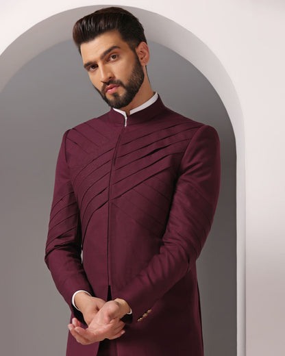 Distinguished in Maroon: Pleated Bandhgala for a Standout Statement
