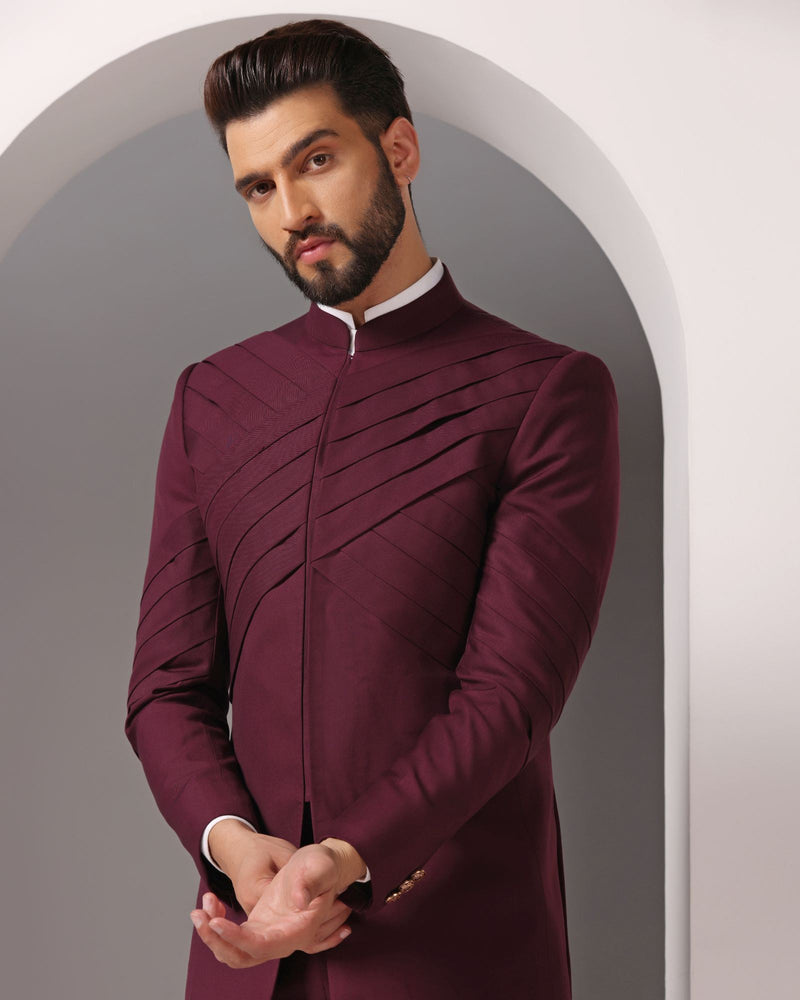 Distinguished in Maroon: Pleated Bandhgala for a Standout Statement