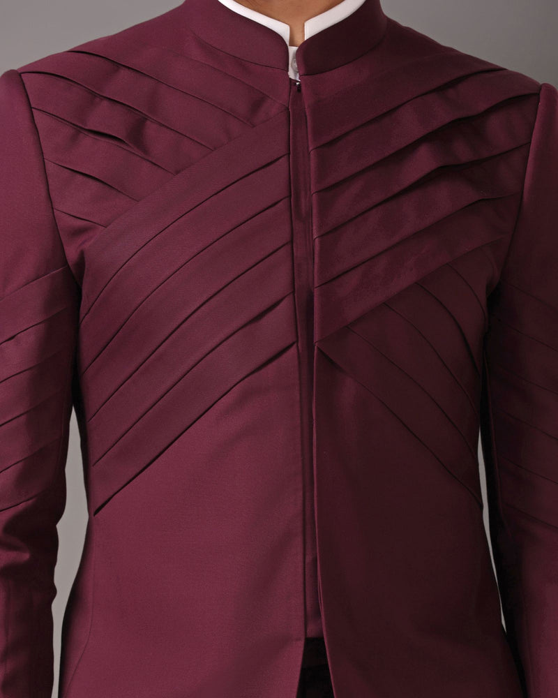 Distinguished in Maroon: Pleated Bandhgala for a Standout Statement