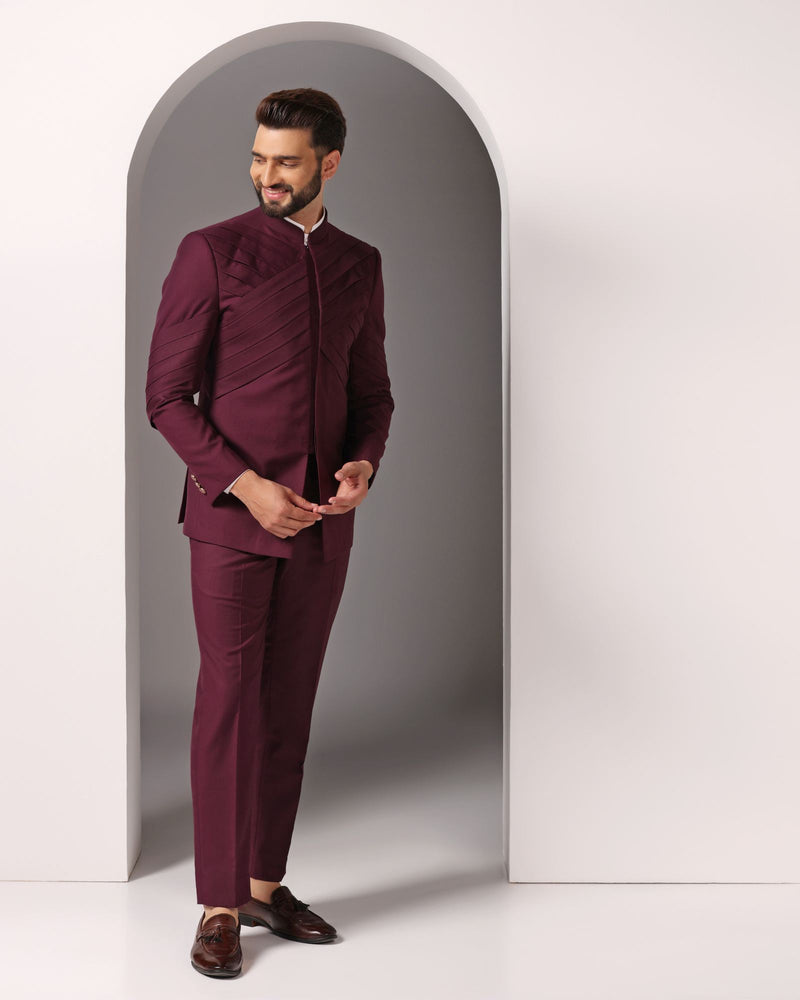 Distinguished in Maroon: Pleated Bandhgala for a Standout Statement