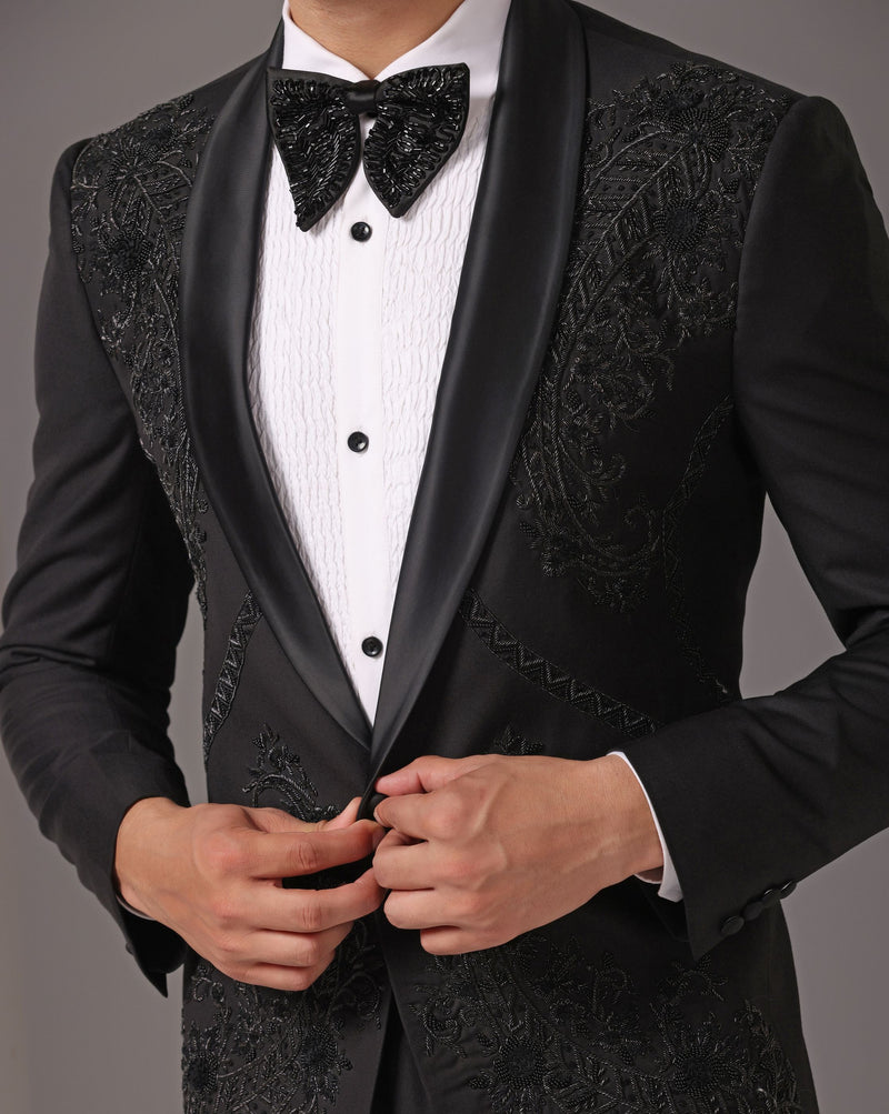 Opulent Black: Tuxedo with Hand-Embroidered Dabka Work