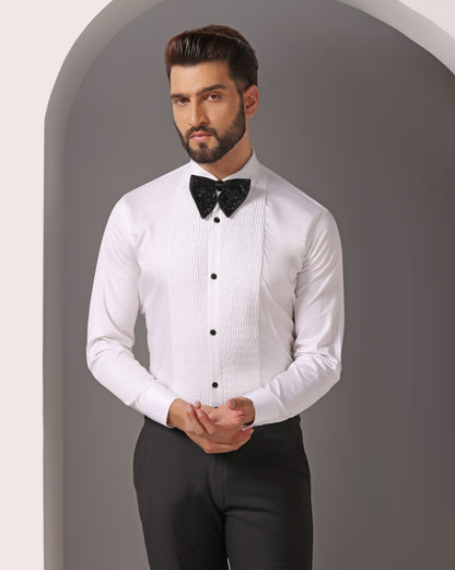 White pintuck tuxedo shirt timeless formal | Bhavya Bhasin Couture