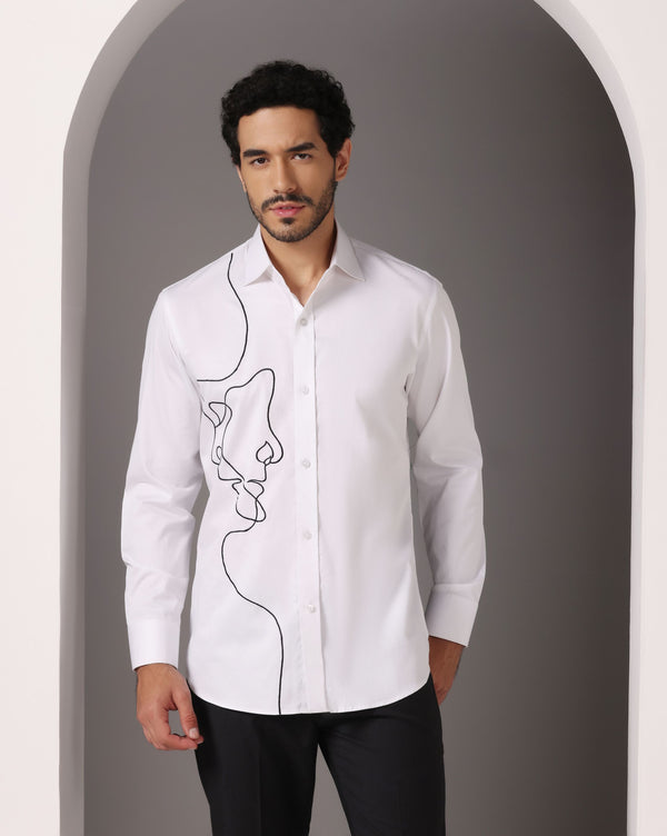 Contemporary Canvas: White Shirt with Abstract Machine Embroidery