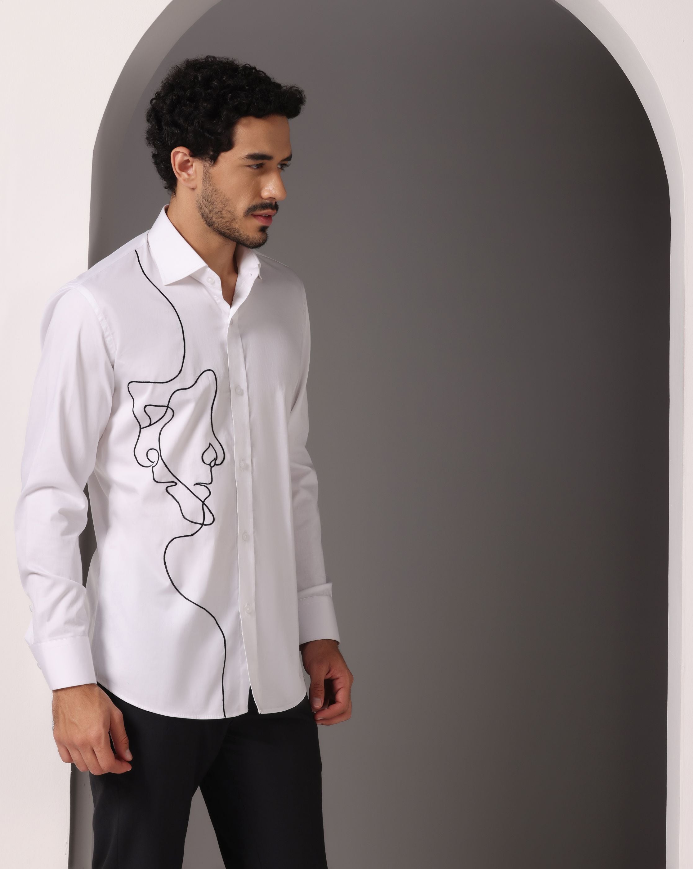 Contemporary Canvas: White Shirt with Abstract Machine Embroidery