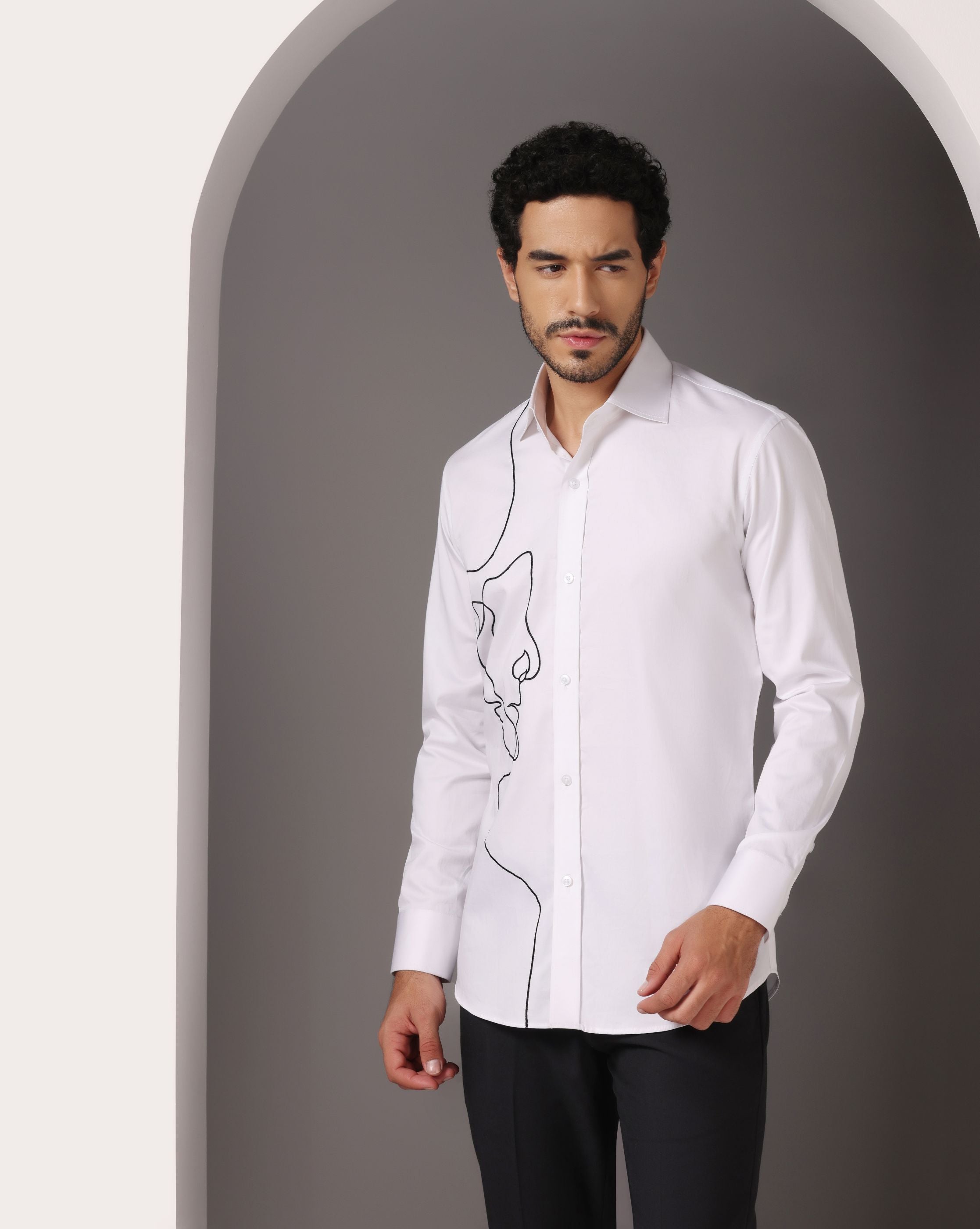 Contemporary Canvas: White Shirt with Abstract Machine Embroidery