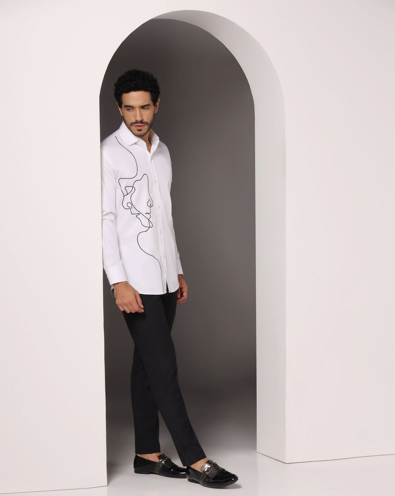 Contemporary Canvas: White Shirt with Abstract Machine Embroidery