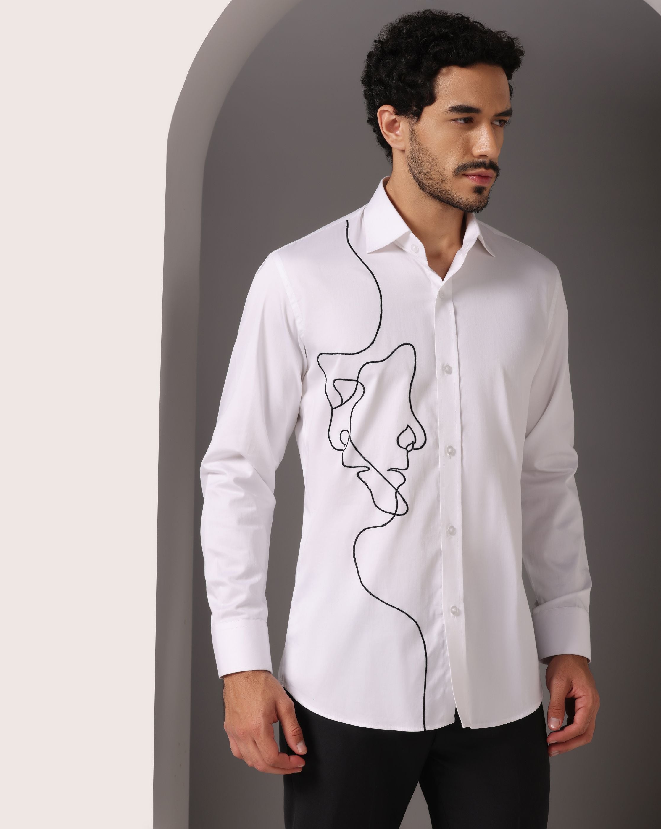 Contemporary Canvas: White Shirt with Abstract Machine Embroidery