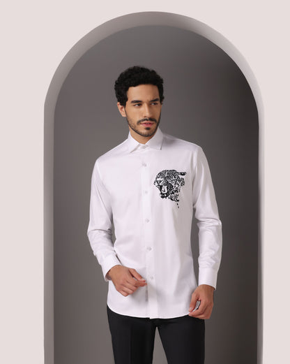 White modern abstract embroidery luxury shirt | Bhavya Bhasin Couture