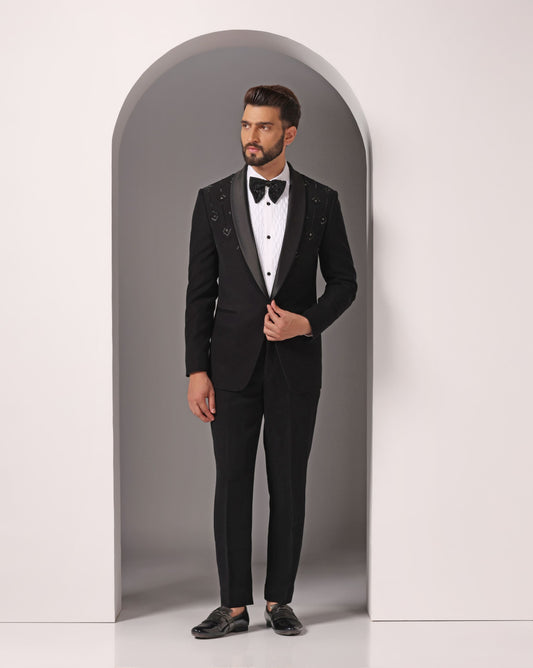 Classic Black Tuxedo With Sequins Hand Embroidery