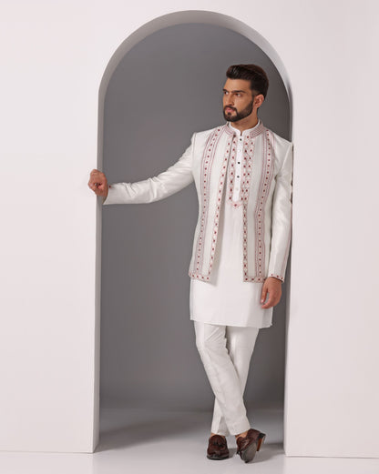 Ivory embroidered jacket with matching kurta set | Bhavya Bhasin Couture