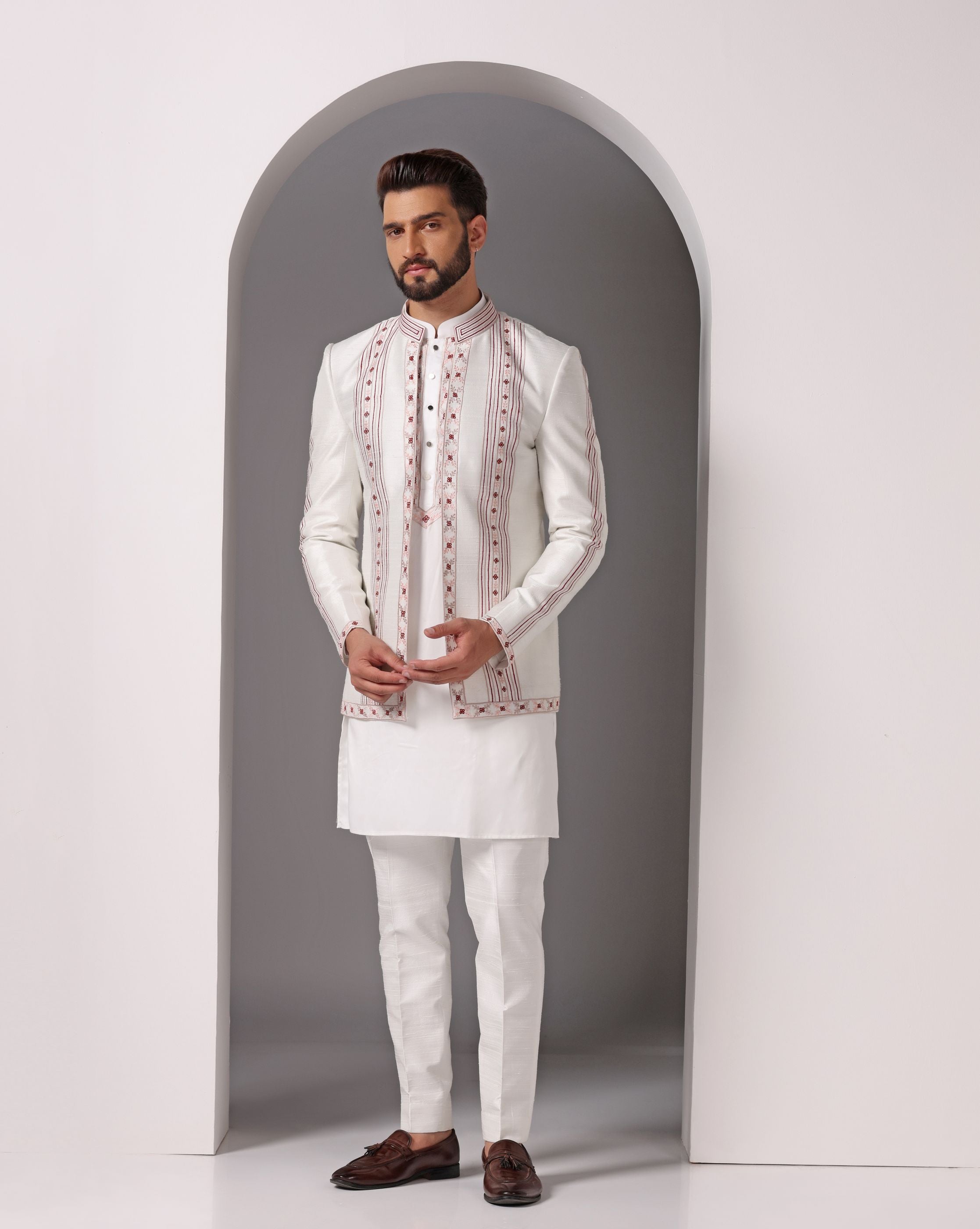 Ivory Elegance: Embroidered Jacket & Matching Kurta