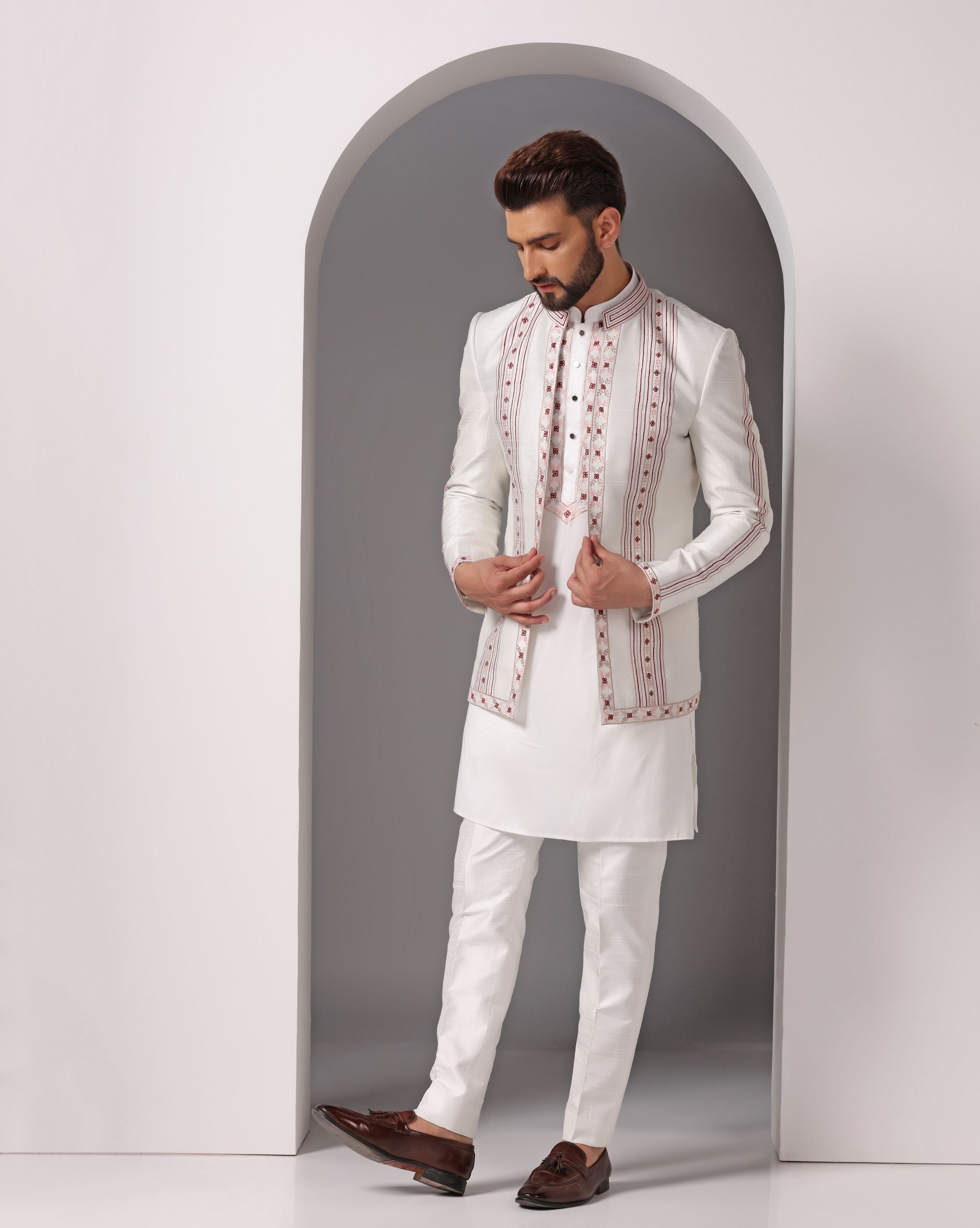 Ivory Elegance: Embroidered Jacket & Matching Kurta