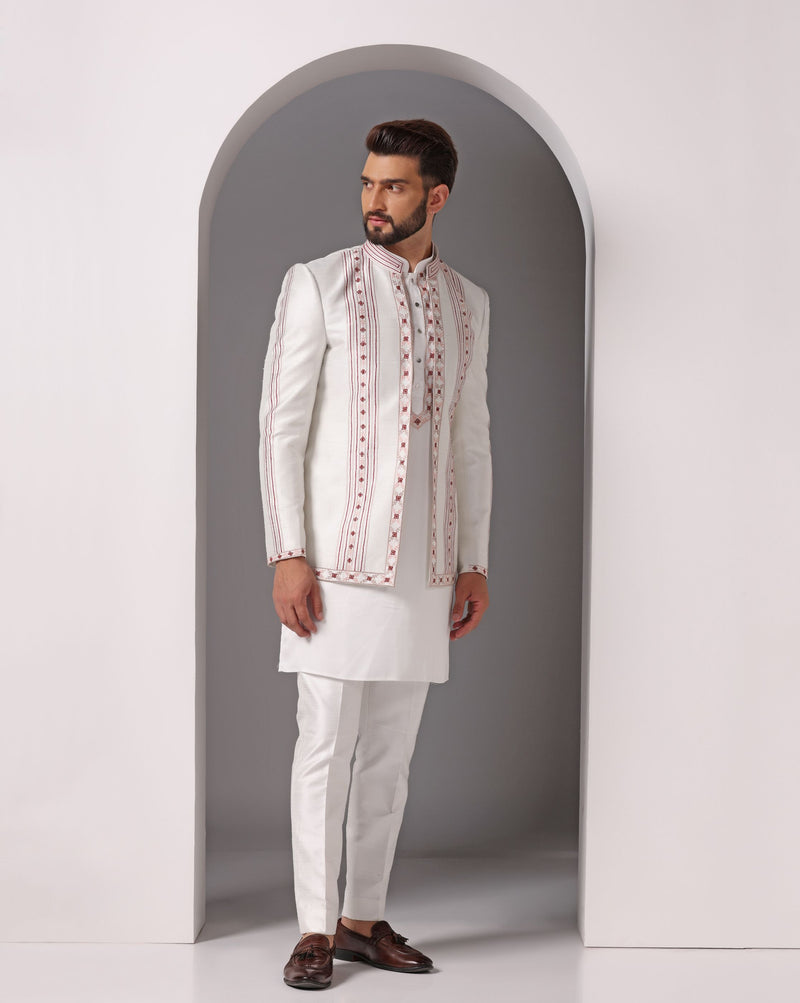 Ivory Elegance: Embroidered Jacket & Matching Kurta