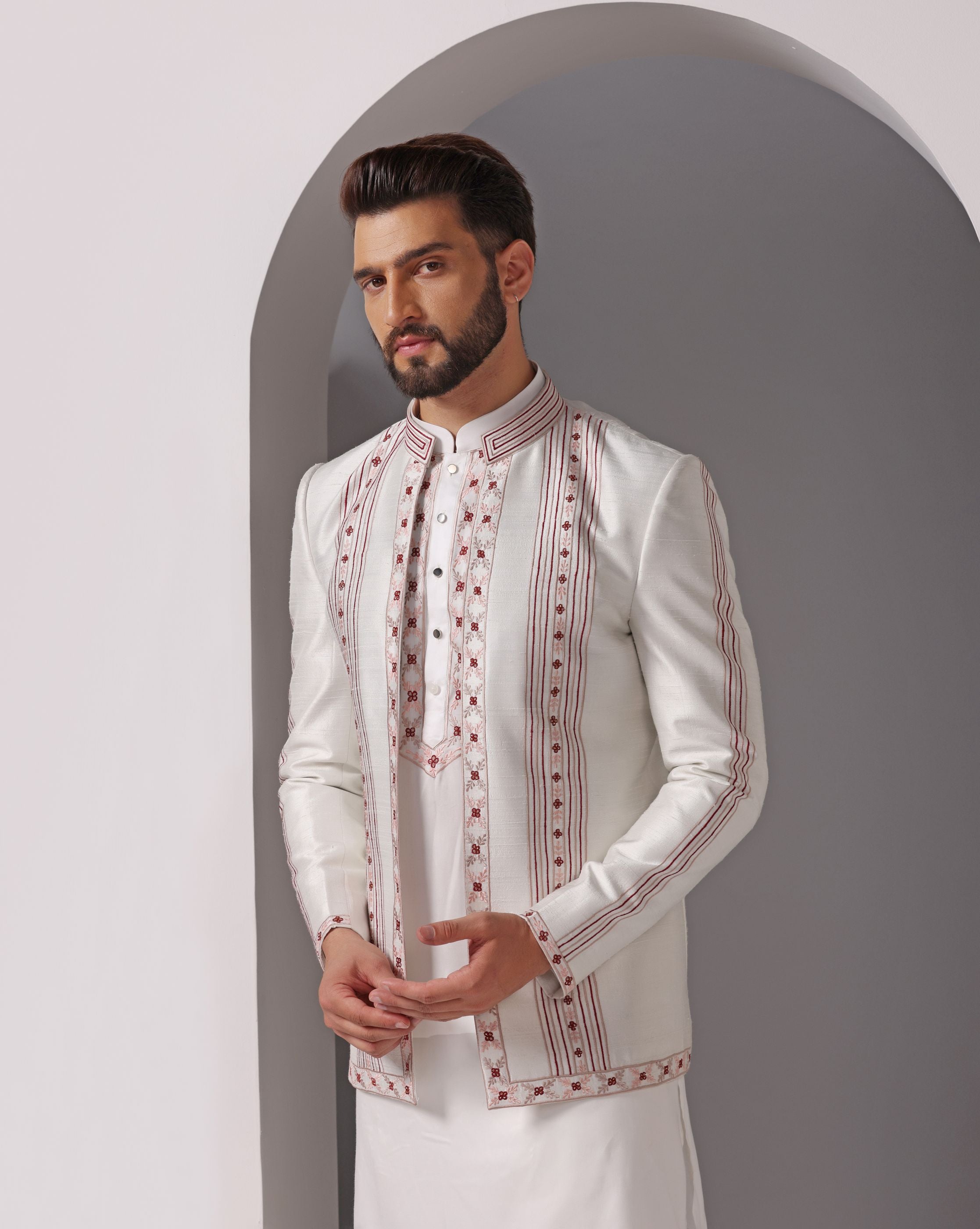 Ivory Elegance: Embroidered Jacket & Matching Kurta