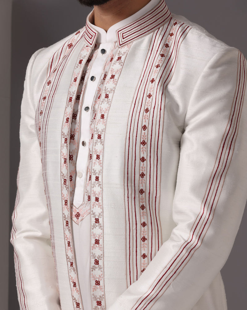 Ivory Elegance: Embroidered Jacket & Matching Kurta