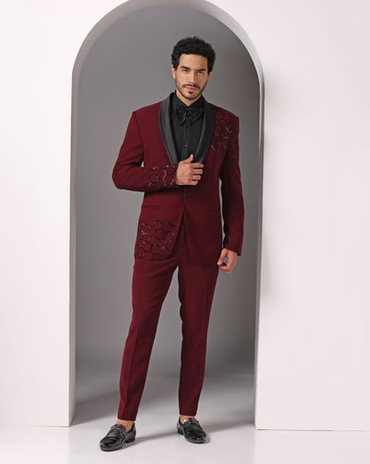Crimson hexagonal Cutdaana hand embroidered kurta | Bhavya Bhasin Couture