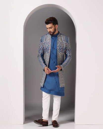 Blue horizon Indo-Western set wedding menswear | Bhavya Bhasin Couture