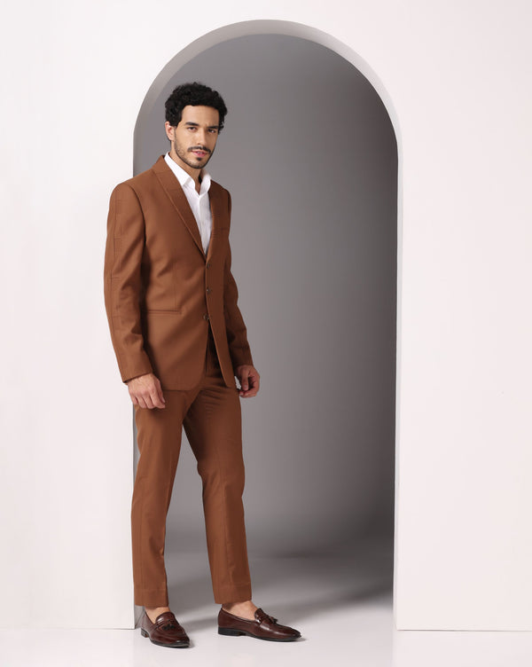 Elevated Classic: Brown Suit with Subtle Pintuck Detailing