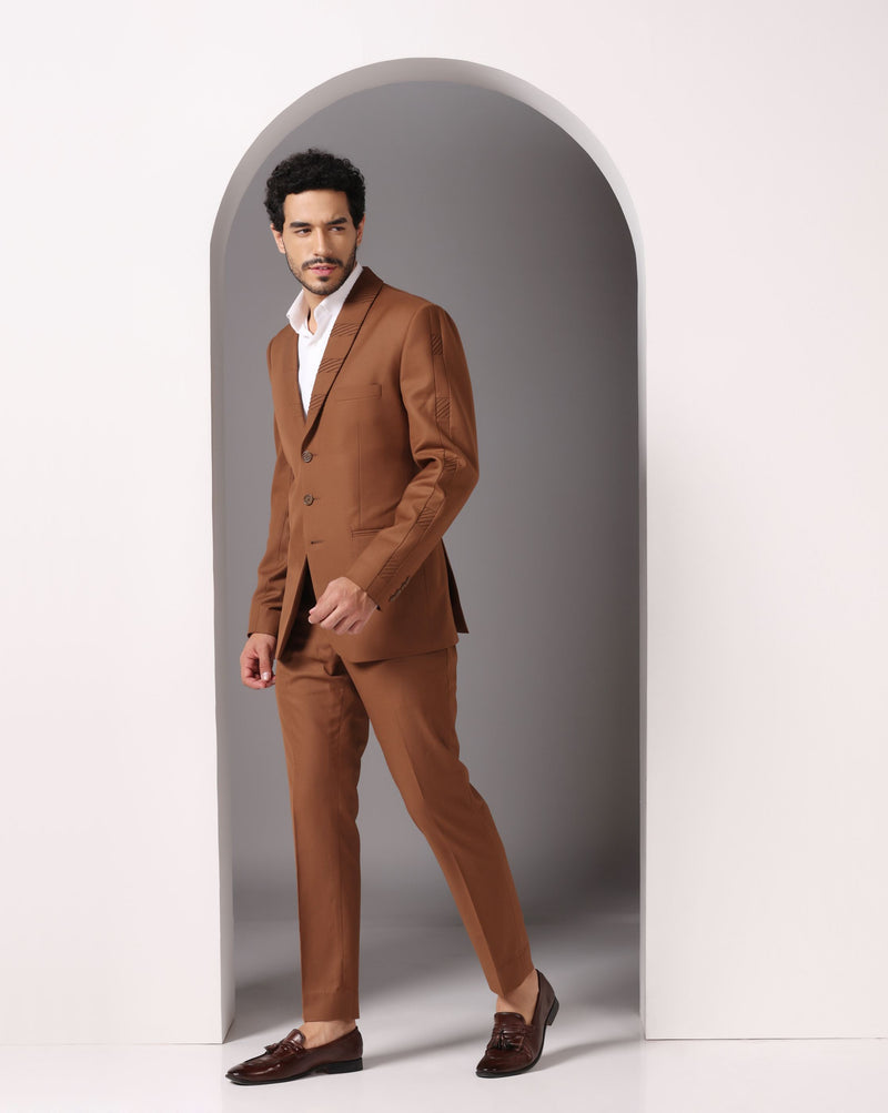 Elevated Classic: Brown Suit with Subtle Pintuck Detailing