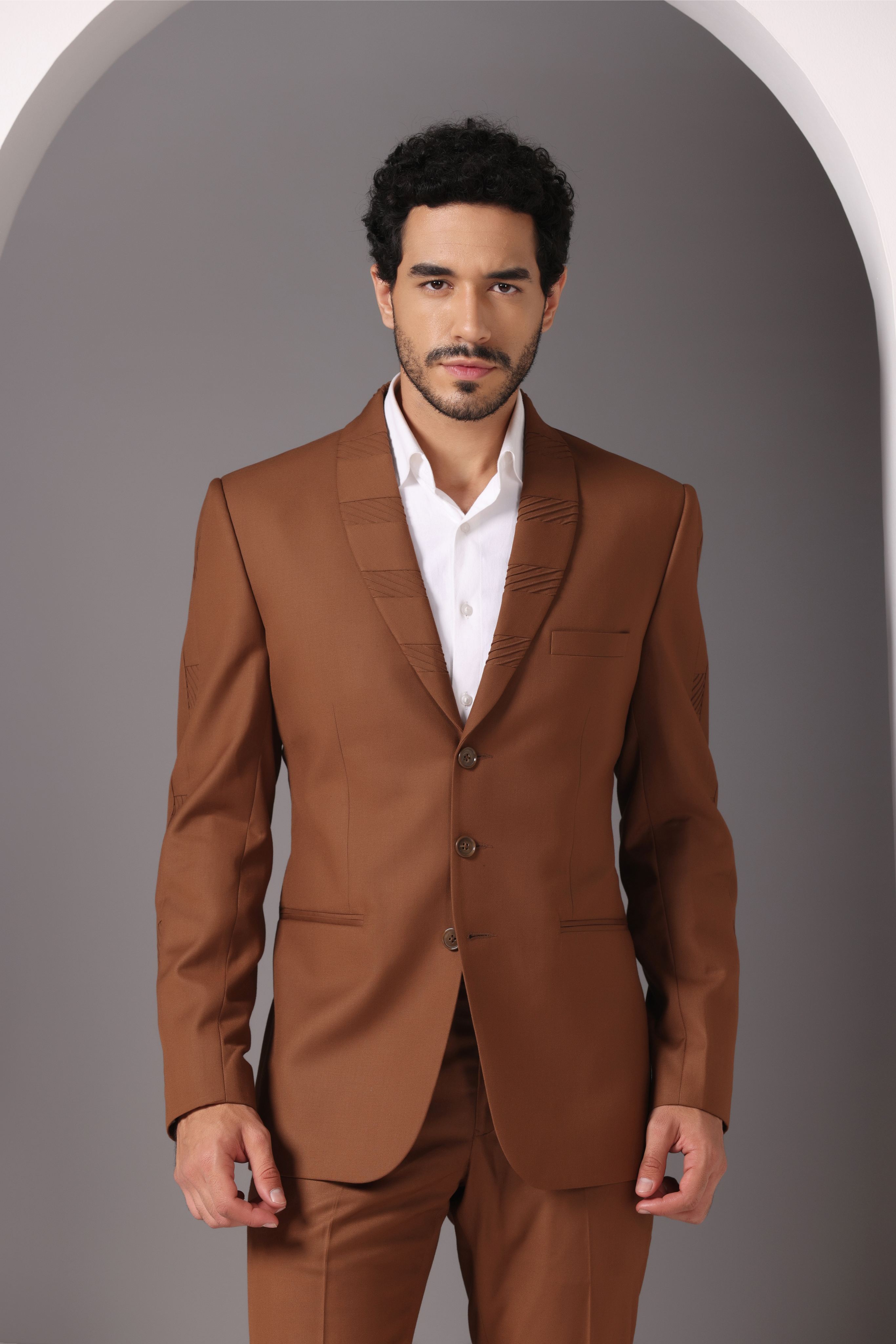 Elevated Classic: Brown Suit with Subtle Pintuck Detailing