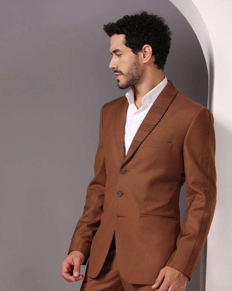 Elevated Classic: Brown Suit with Subtle Pintuck Detailing