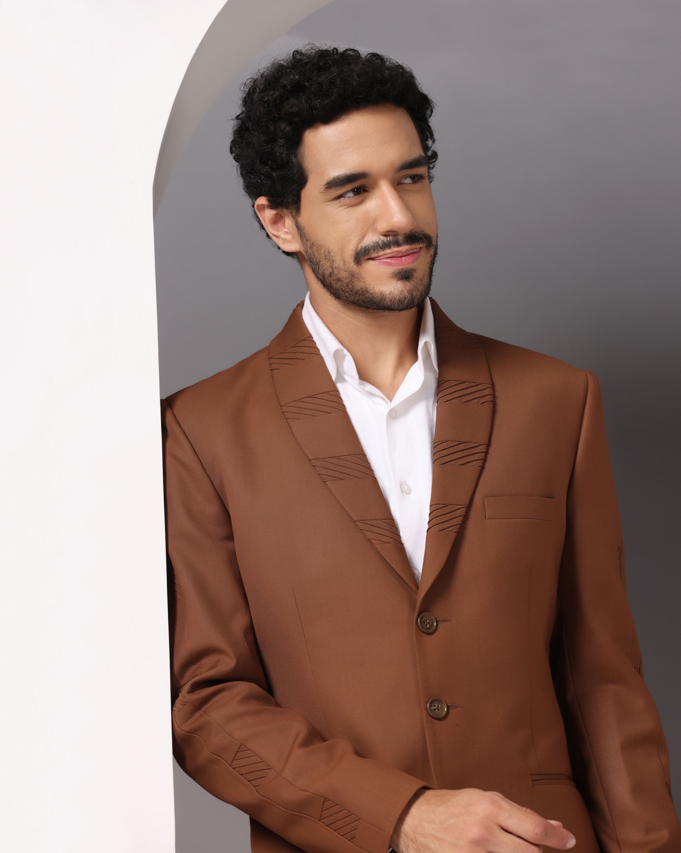 Elevated Classic: Brown Suit with Subtle Pintuck Detailing