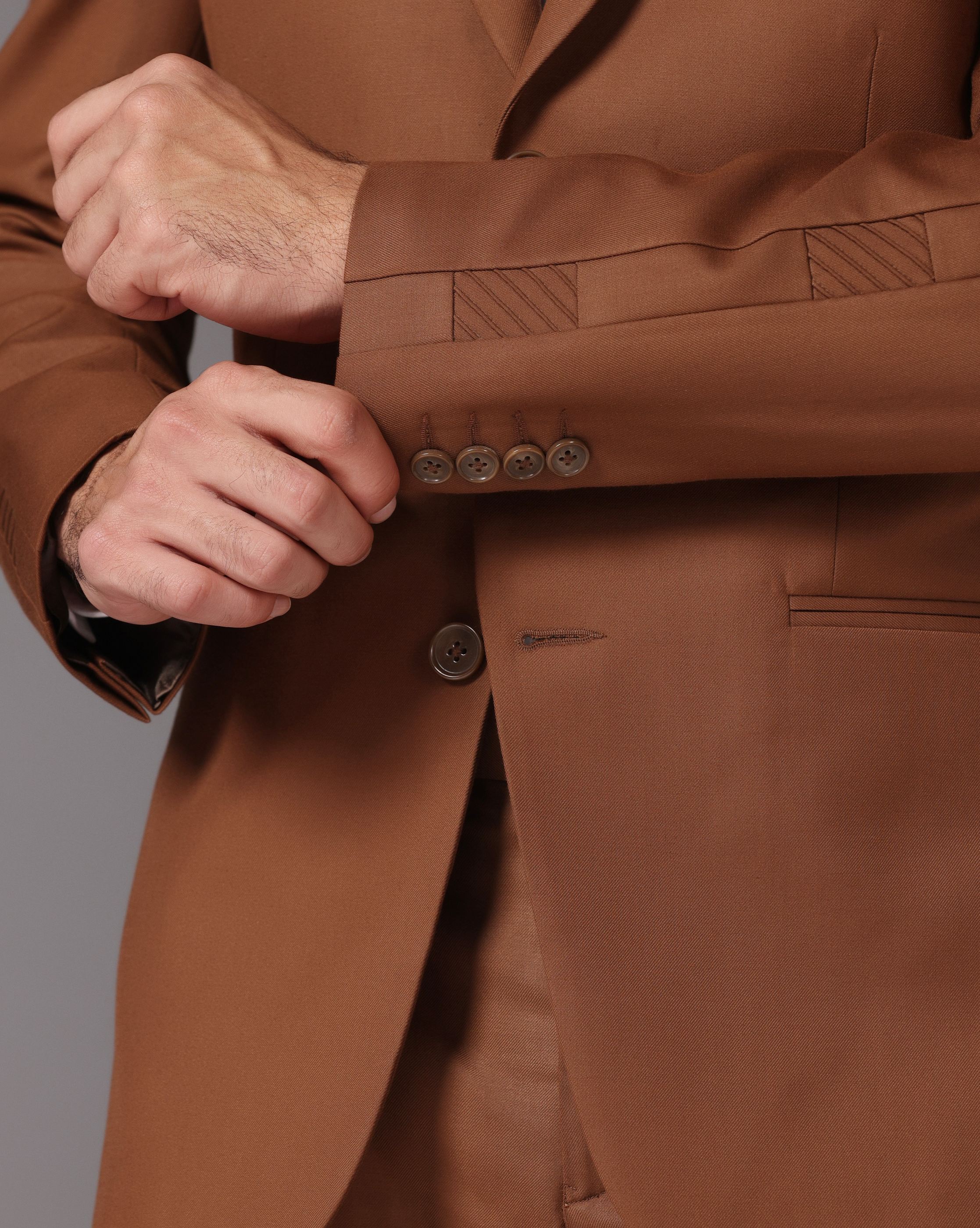 Elevated Classic: Brown Suit with Subtle Pintuck Detailing