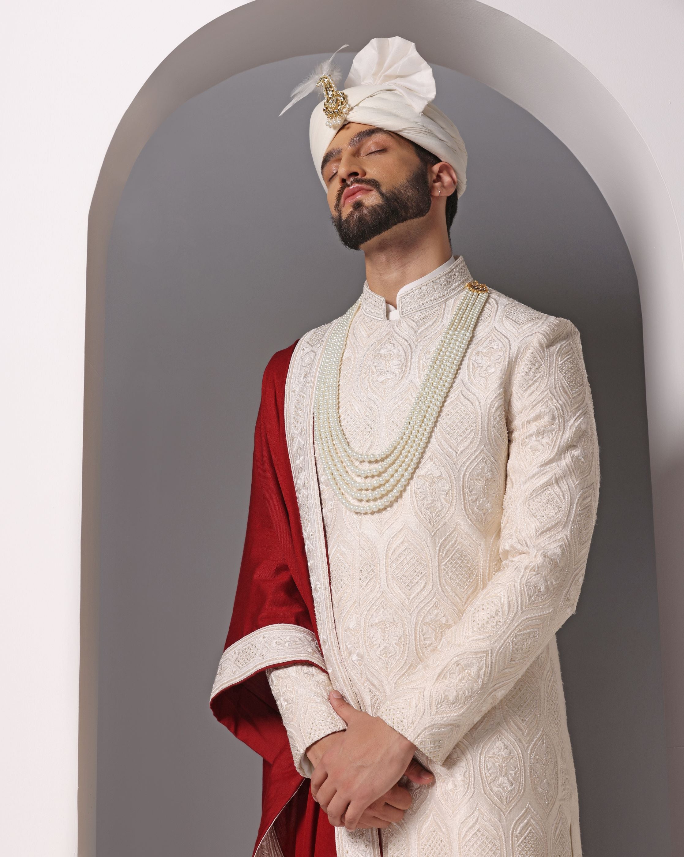 Ivory Elegance: Sherwani with Subtle Tone-on-Tone Hand Embroidery