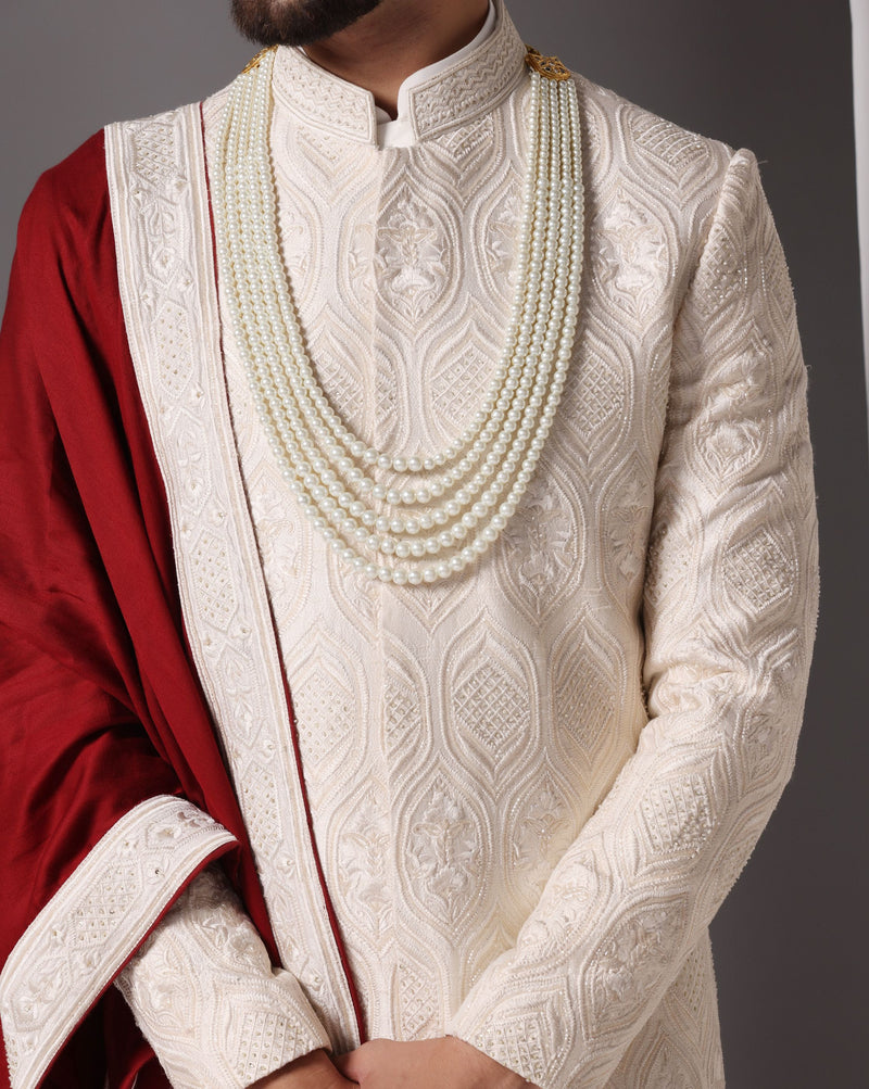Ivory Elegance: Sherwani with Subtle Tone-on-Tone Hand Embroidery