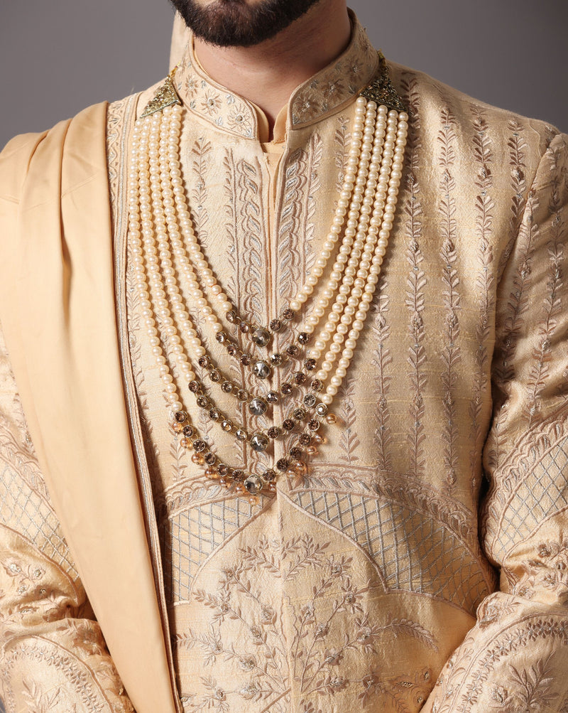 Golden Elegance: Embroidered Sherwani with Gold Anarkali Kurta