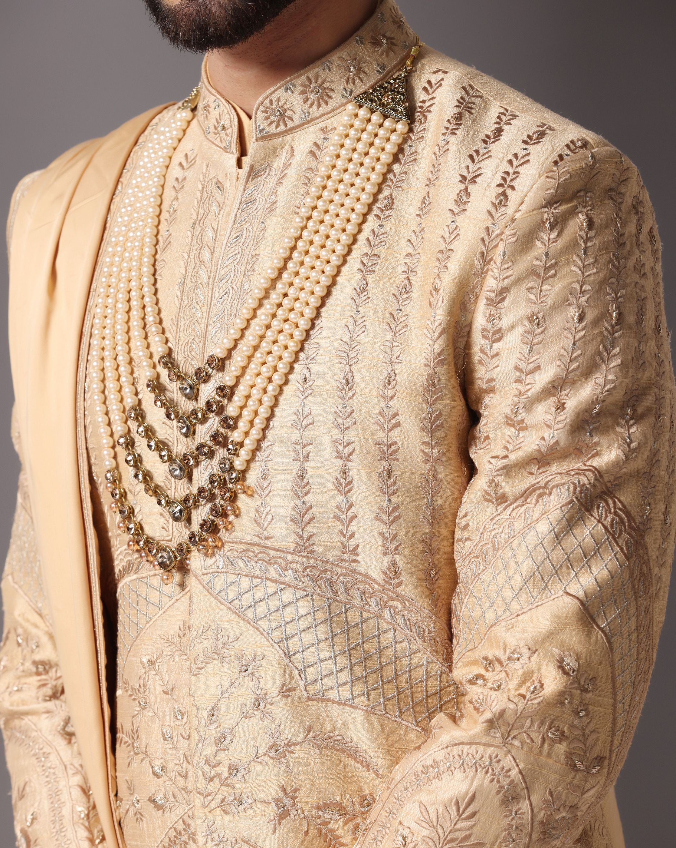 Golden Elegance: Embroidered Sherwani with Gold Anarkali Kurta