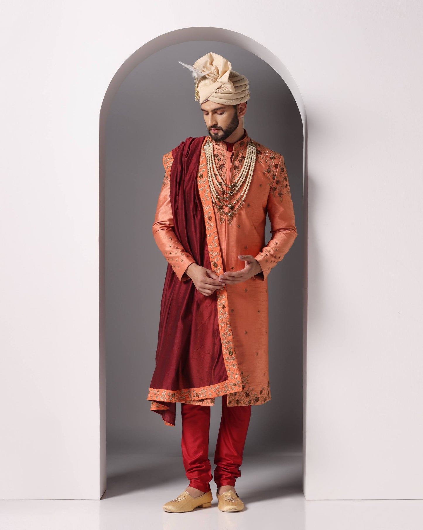 Ivory "Shwet Mahima" Hand Embroidery, Cutdaana & Pearl Sherwani