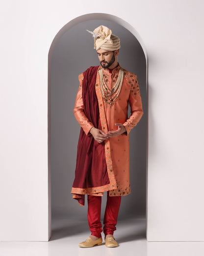 Ivory "Shwet Mahima" Hand Embroidery, Cutdaana & Pearl Sherwani