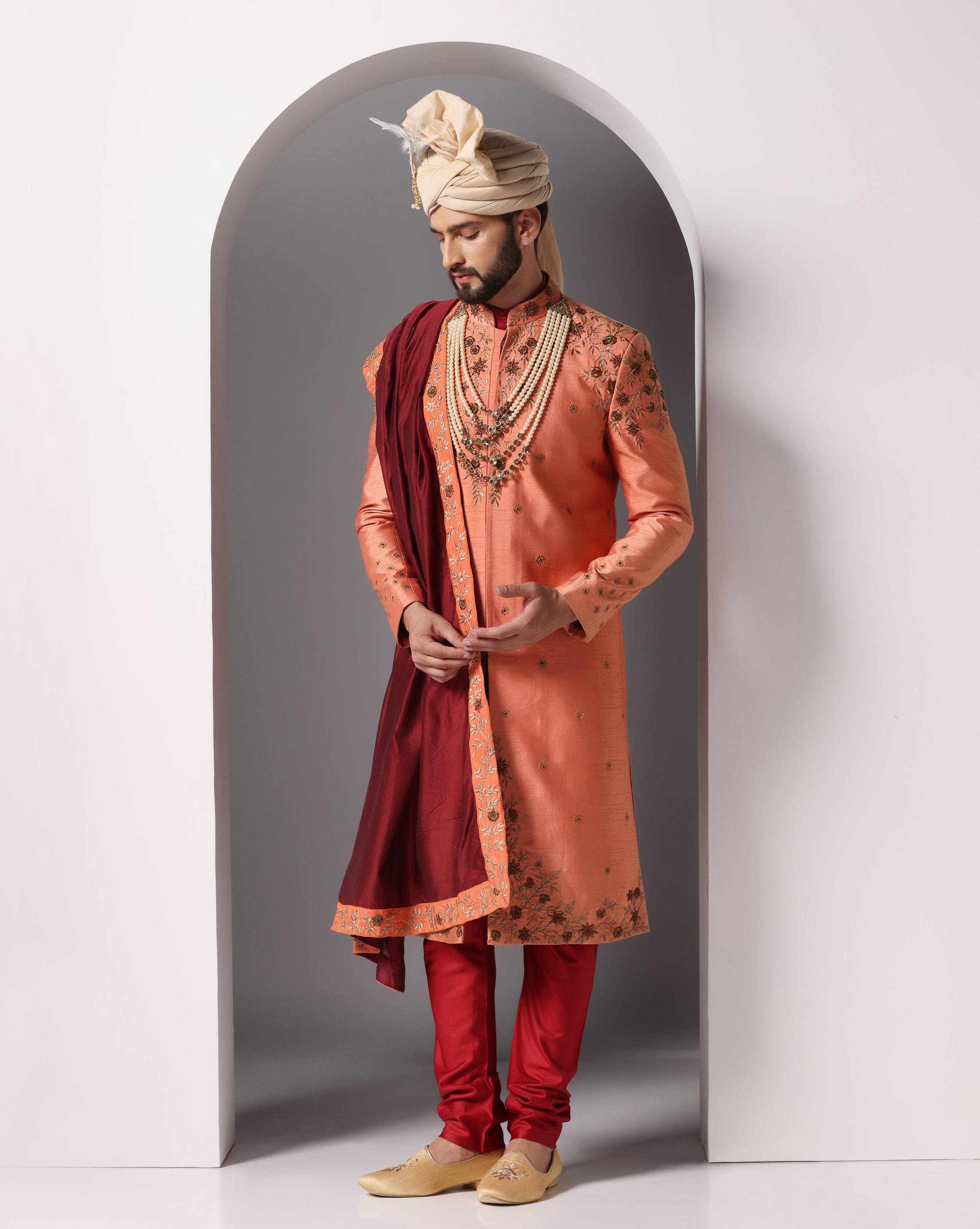 Peach Blossom Extravaganza Sherwani Ensemble