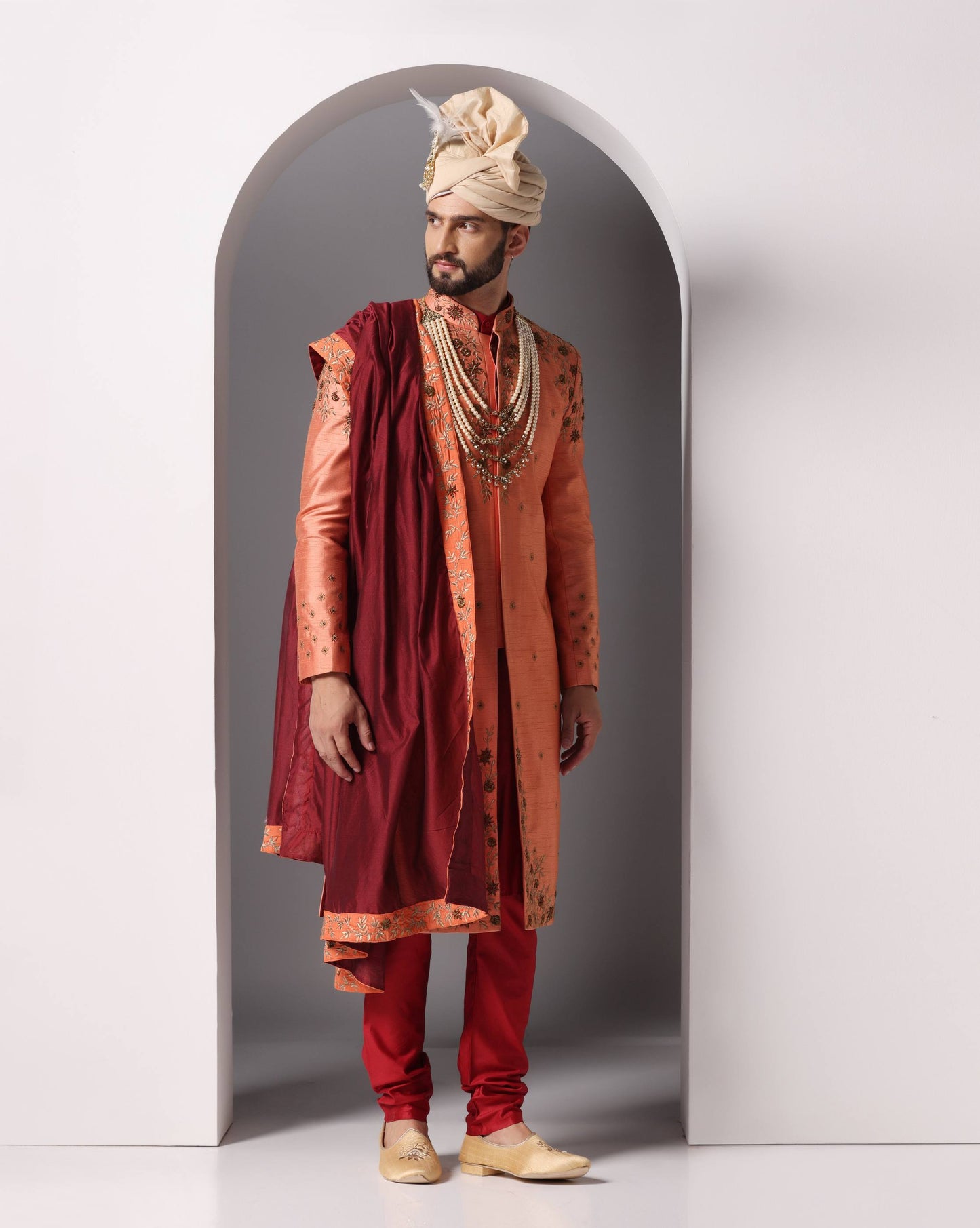 Ivory "Shwet Mahima" Hand Embroidery, Cutdaana & Pearl Sherwani