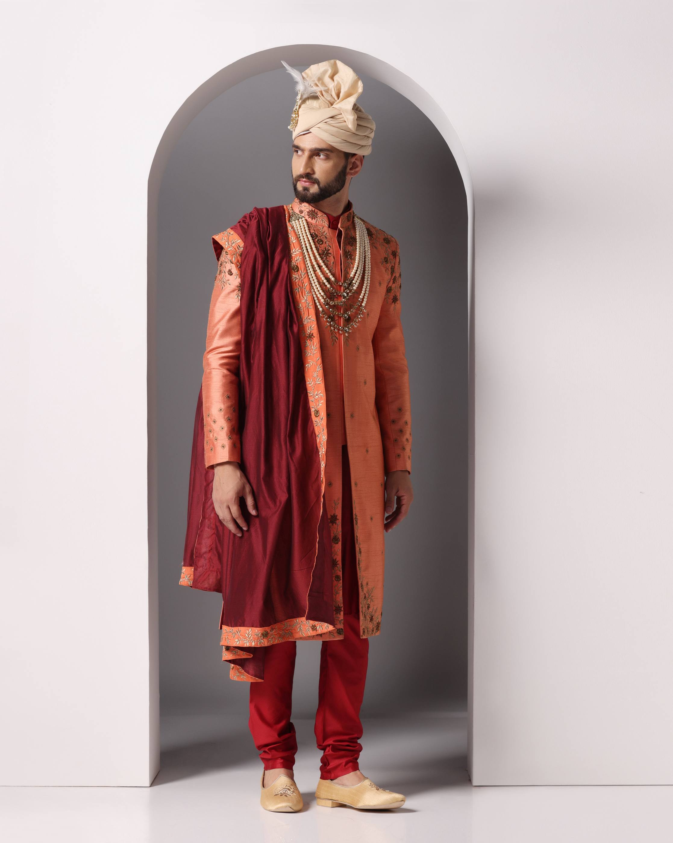 Peach Blossom Extravaganza Sherwani Ensemble