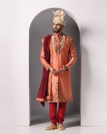 Ivory Shwet Mahima Cutdaana pearl hand embroidered sherwani | Bhavya Bhasin Couture