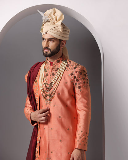 Ivory "Shwet Mahima" Hand Embroidery, Cutdaana & Pearl Sherwani