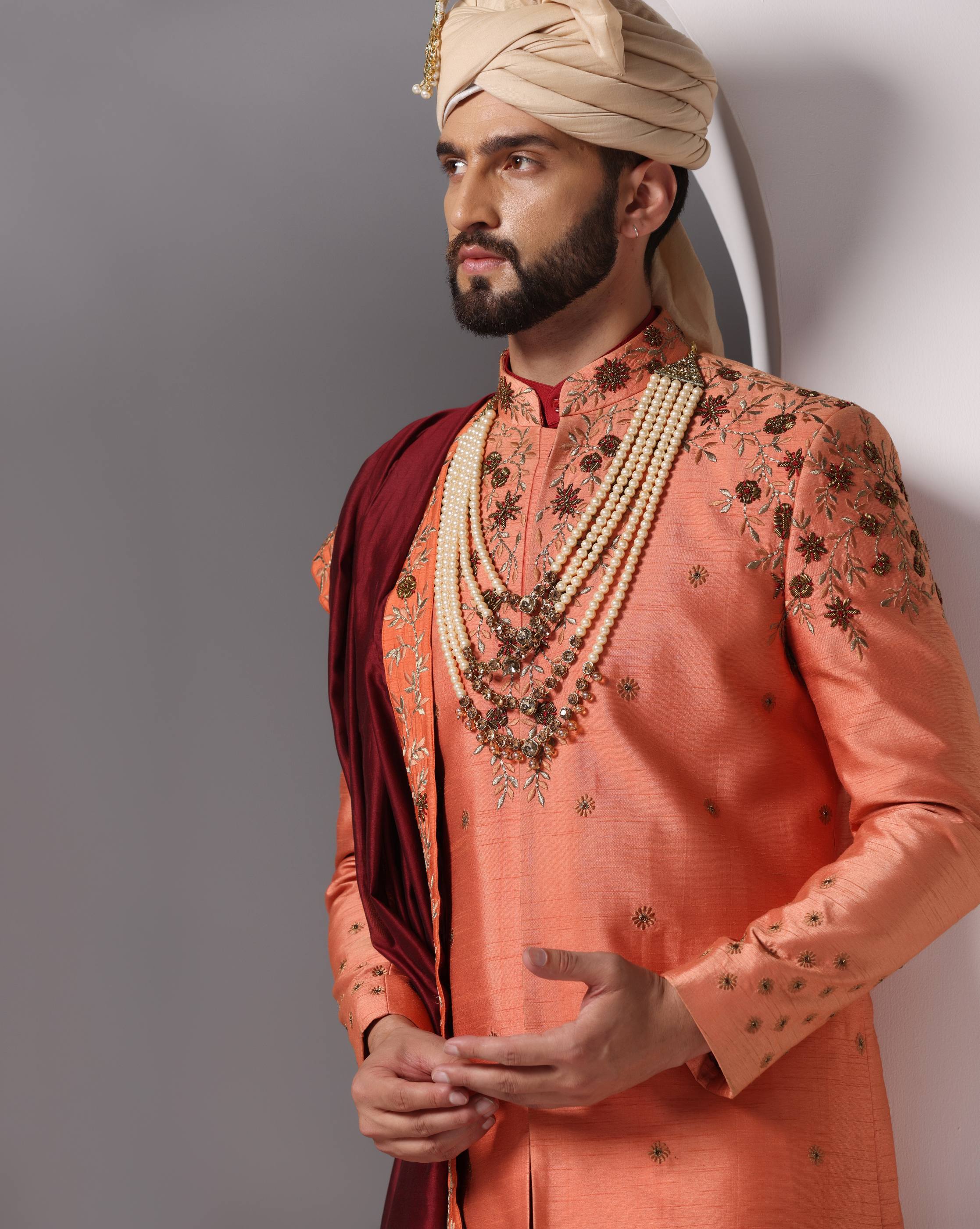 Peach Blossom Extravaganza Sherwani Ensemble