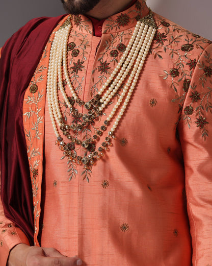 Ivory "Shwet Mahima" Hand Embroidery, Cutdaana & Pearl Sherwani